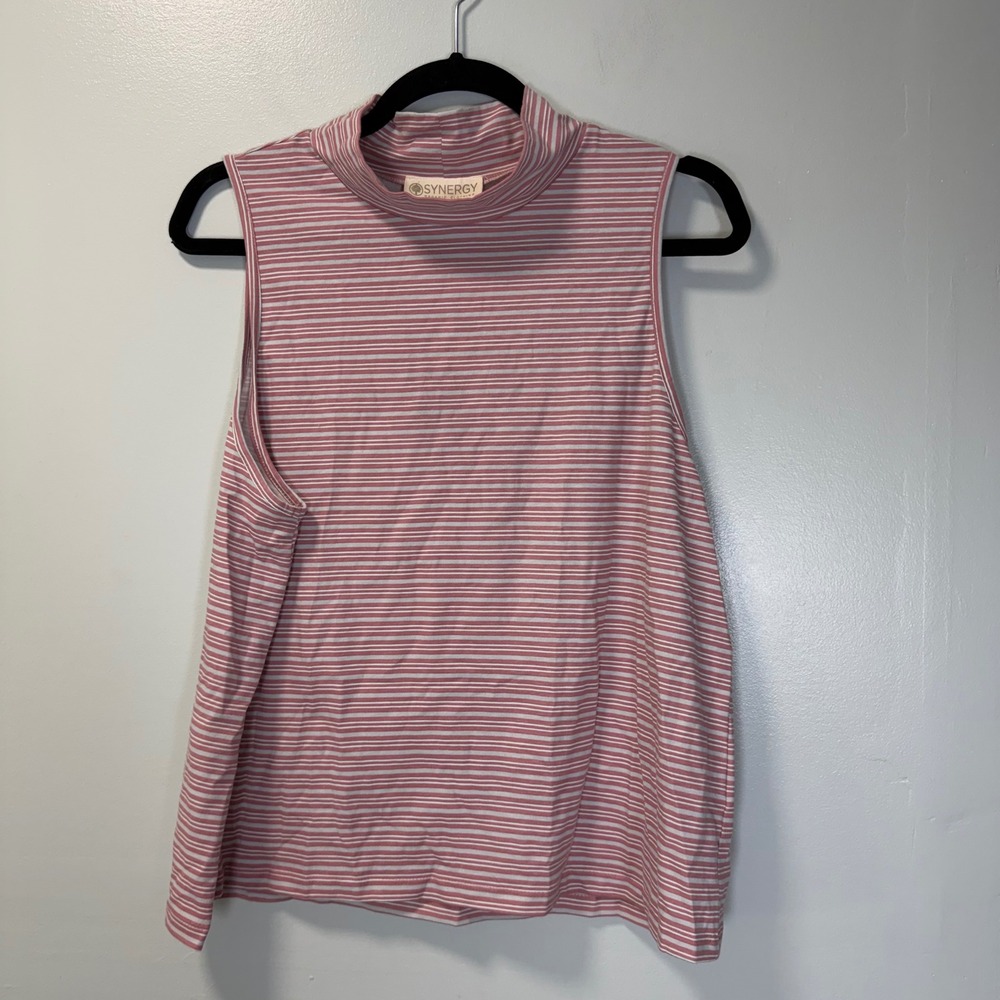 Synergy Organic Clothing Natalie Top Amber Stripe Mock Neck Sleeveless XL ‎ New